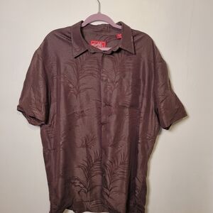 Woody's Retro Lounge Brown Palm Button Down Shirt Size XXL